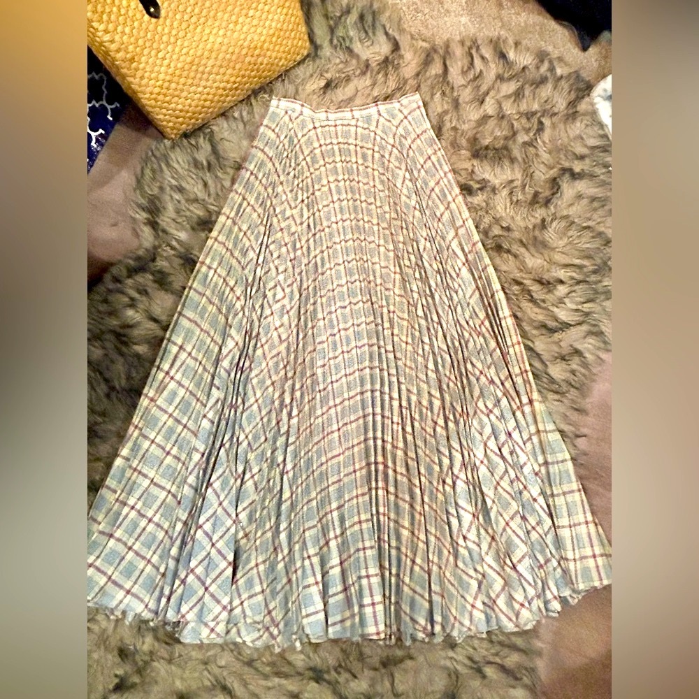 Plaid Maxi Skirt in Cream and Blue